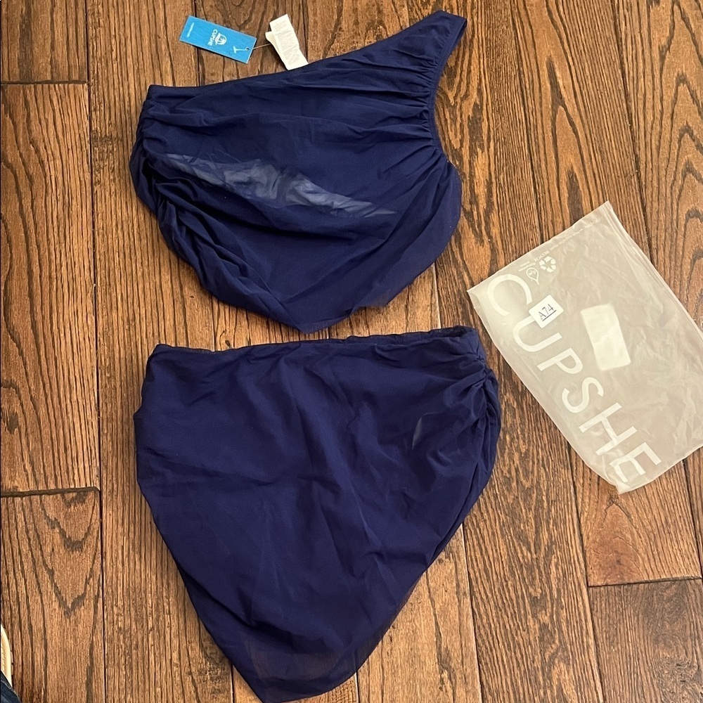 NWT Cupshe Deep Blue One-Shoulder Bikini Size L - Picture 9 of 12